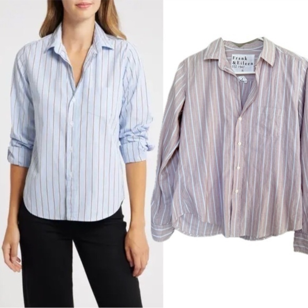 Frank & Eileen Barry Cotton Stripe Pink Blue Long Sleeve Shirt S